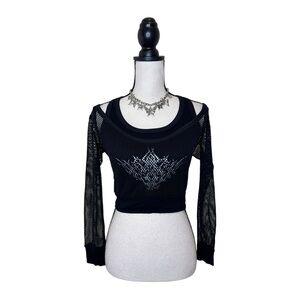 Y2K Spot Layered Euro Mall Goth Fishnet Long Sleeve + Tank Size Medium